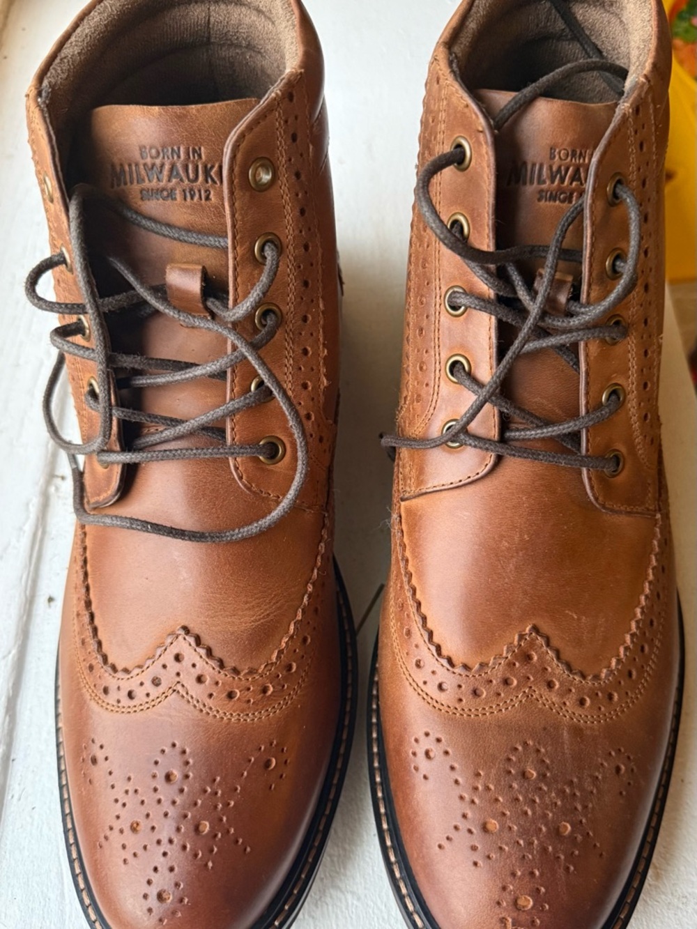 Nunn Bush Odell Chestnut Leather Wingtip Lace-Up Boots